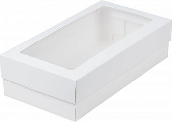 Коробка для макарон и другой кондитерской продукции с прямоугольным окошком 210*110*55 мм (белая) с ложементом