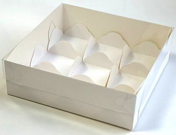 Коробка для 9 моти с пластиковой крышкой и ложементами 175*175*55 (9) (белая)