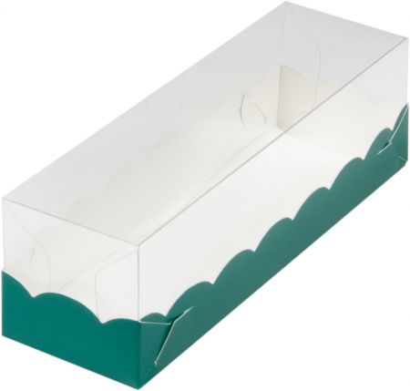 Коробка для макарон с пластиковой крышкой ВОЛНА 190*55*55 мм (1) (зеленая матовая)