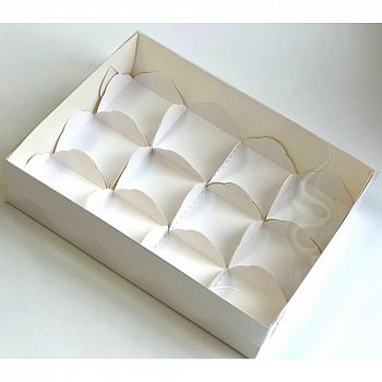 Коробка для 12 моти с пластиковой крышкой и ложементами 235*175*55 (12) (белая)