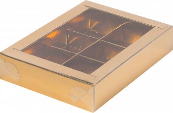 Коробка для конфет с пластиковой крышкой 155*115*30 мм (6) (золото)