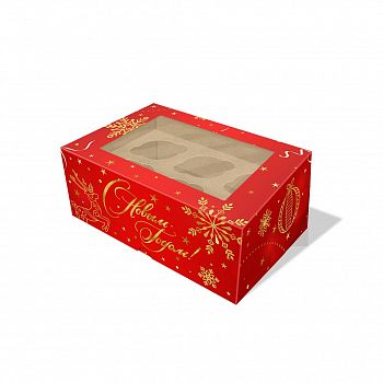 Коробка с окном 6 капкейков, Рождественский подарок