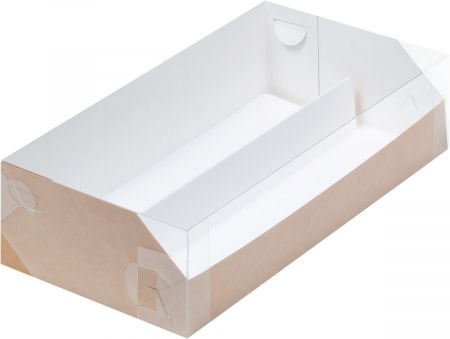 Коробка для макарон с пластиковой крышкой и ложементом 210*110*55 мм (2) (крафт)