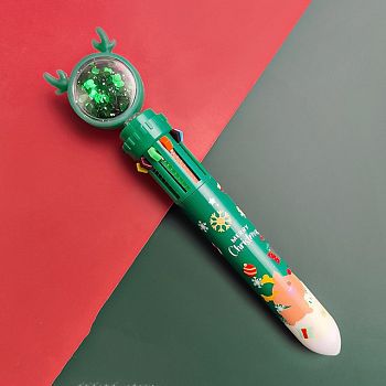 Ручка Новогодний олененок (зеленая) 14 см, 10 цветов