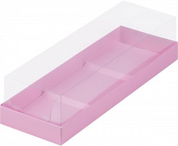 Коробка под муссовые пирожные с пластиковой крышкой 290*95*80 мм (3) (розовая матовая)