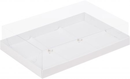 Коробка под муссовые пирожные с пластиковой крышкой 300*195*80 мм (6) (белая)