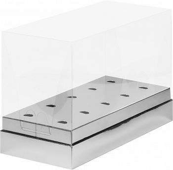 Коробка под кейк-попсы ПРЕМИУМ с пластиковой крышкой 240*110*160 мм (серебро)