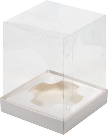 Коробка для торта и кулича с прозрачным куполом белая с ложементом, 16 х 16 х 20 см