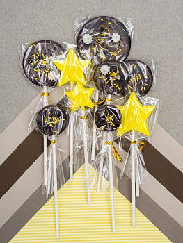 Набор леденцов для торта "Кружочки-звездочки" (графитовый, желтый), 9 шт
