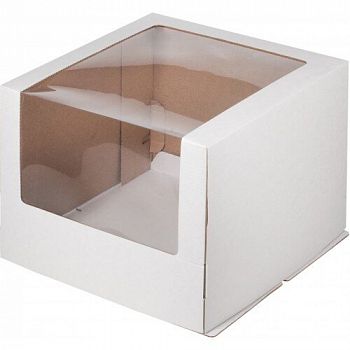 Коробка для торта с увеличенным окошком 260*260*210 мм гофрокартон (белая)