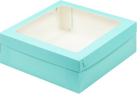 Коробка для зефира, тортов и пирожных со съёмной крышкой и окном 20 х 20 х 7 см (тиффани)