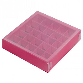 Коробка для конфет с пластиковой крышкой 245*245*30 (25) (красная матовая)