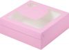 Коробка для зефира, тортов и пирожных с окошком и вставкой сердце 200*200*70мм (розовая матовая)