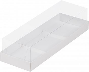Коробка под муссовые пирожные с пластиковой крышкой 290*95*80 мм (3) (белая)