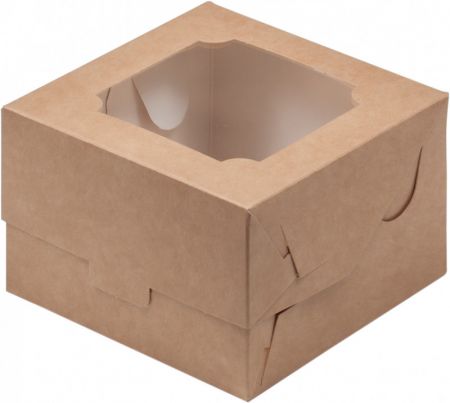 Коробка для бенто-торта с окном 160*160*80 мм (крафт)