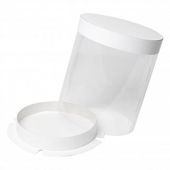 Круглая прозрачная коробка цилиндр белая для торта d30 h42