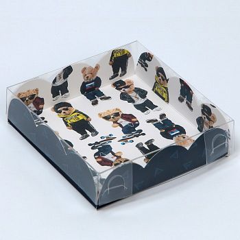 Коробка для кондитерских изделий с PVC крышкой «Мишки», 10,5 × 10,5 × 3 см