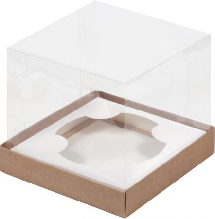 Коробка для торта и кулича с прозрачным куполом Крафт с ложементом 16 х 16 х 14 см