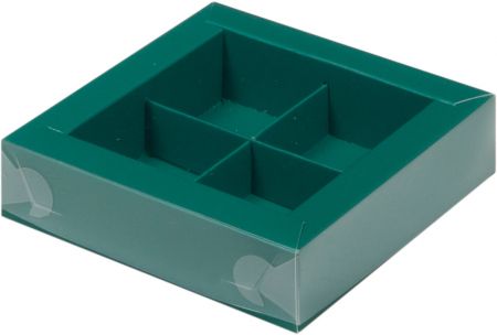 Коробка для конфет с пластиковой крышкой 120*120*30 мм (4) (зеленая матовая)