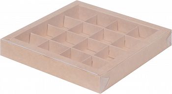 Коробка для конфет с пластиковой крышкой 200*200*30 (16) (крафт)