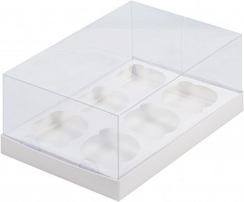 Коробка под капкейки ПРЕМИУМ с полностью прозрачной крышкой 235*160*100 мм (6) (белая)