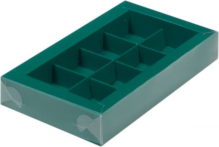 Коробка для конфет с пластиковой крышкой 190*110*30 (8) (зеленая матовая)