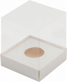 Коробка под капкейки с прозрачным куполом 100*100*120 мм (1) (белая)