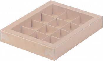Коробка для конфет с пластиковой крышкой 190*150*30 (12) (крафт)