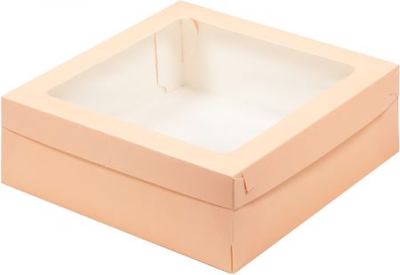 Коробка для зефира, тортов и пирожных со съёмной крышкой и окном 20 х 20 х 7 см (персиковая)