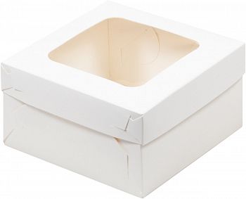 Коробка для зефира, тортов и пирожных со съёмной крышкой и окном 12 х 12 х 6 см (белая)