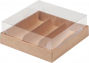 Коробка для эклеров и пирожных с прозрачным куполом 135*130*50 мм (3) (крафт)