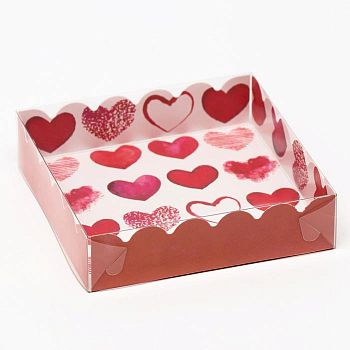 Коробочка для печенья с PVC крышкой "Сердечки", 12 х 12 х 3 см