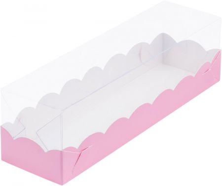 Коробка для макарон с пластиковой крышкой ВОЛНА 190*55*55 мм (1) (розовая матовая)