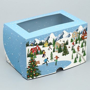 Коробка складная на 2 капкейка с двусторонним нанесением «Снежного Нового года», 16 х 10 х 10 см
