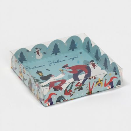 Коробка для кондитерских изделий с PVC крышкой «На коньках», 13 х 13 х 3 см