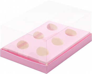 Коробка под шоколадные яйца 6шт с пластиковой крышкой Розовая матовая 23,5 х 16 х 10 см