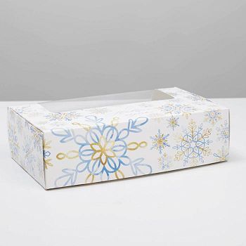 Коробка для эклеров с вкладышами - 4 шт «Снежинки», 25,2 х 15 х 7 см