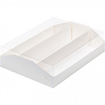 Коробка для макарон с пластиковой крышкой и ложементом 210*165*55 мм (3) (белая)