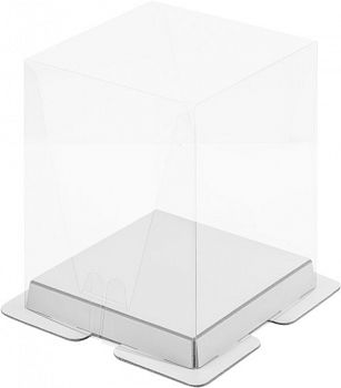 Коробка под торт ПРЕМИУМ с пьедесталом прозрачная 150*150*200 (белая)