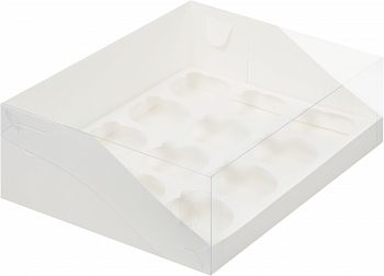 Коробка под капкейки с пластиковой крышкой 310*235*100 мм (12) (белая)