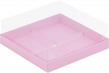 Коробка под муссовые пирожные с пластиковой крышкой 190*190*80 мм (4) (розовая матовая)