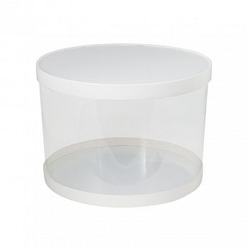 Коробка для тортов и пирожных ТУБУС с прозрачной крышкой d-24 cм h-10 см (белая)