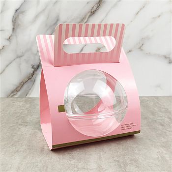 Сфера пластиковая 400 мл для упаковки новогодних десертов с ПЕРЕНОСКОЙ розовая