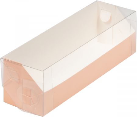 Коробка для макарон с пластиковой крышкой 190*55*55 мм (персиковая)