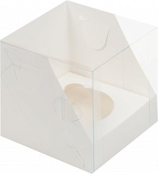Коробка под капкейки с пластиковой крышкой 100*100*100 мм (1) (белая)