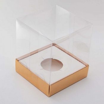 Коробка под капкейки с прозрачным куполом 100*100*120 мм (1) (золото глянец)