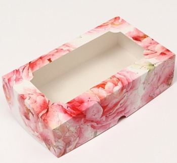 Коробка с окном под зефир Розовые цветы, 250*150*70 см