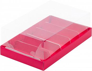 Коробка для эклеров и пирожных с прозрачным куполом 220*135*70 мм (5) (красная матовая)
