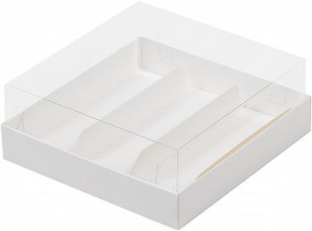 Коробка для эклеров и пирожных с прозрачным куполом 135*130*50 мм (3) (белая)
