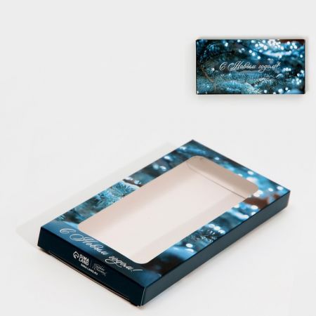 Коробка для шоколада «Голубые ели», с окном, 17,3 * 8,8 * 1,5 см